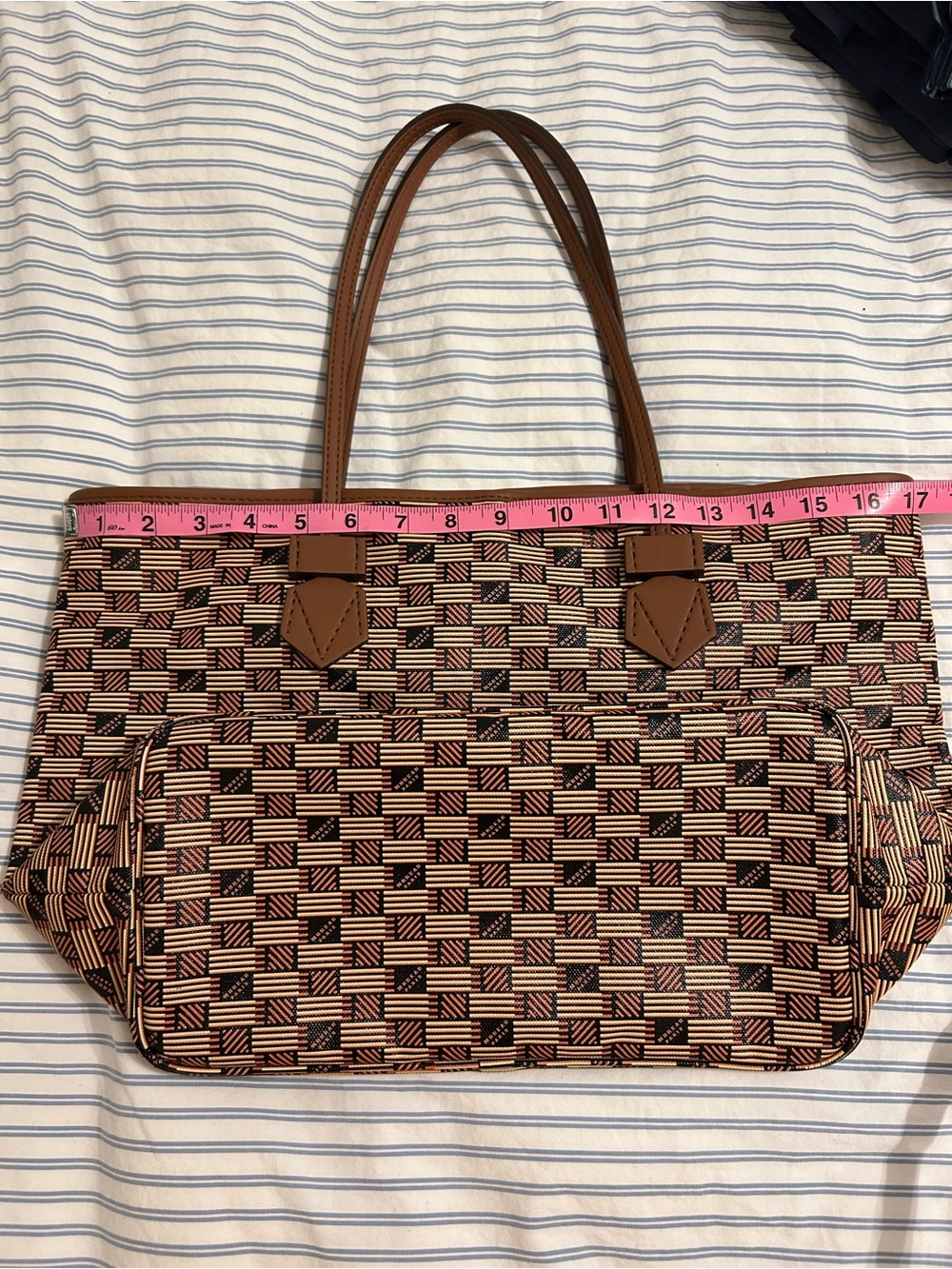Moreau Paris Coated Canvas Tote Bag in Brown and Cream- EUC - Picture 4 of 9